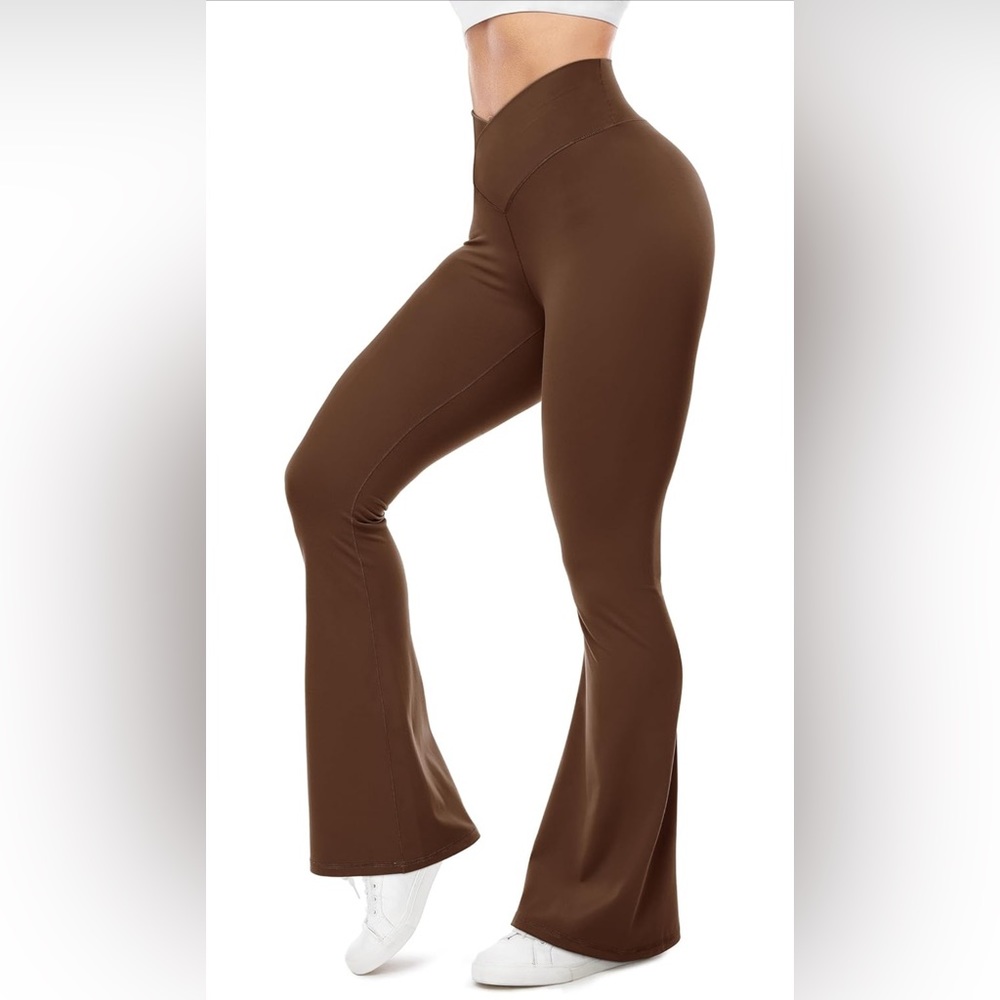 Medium brown flare leggings.